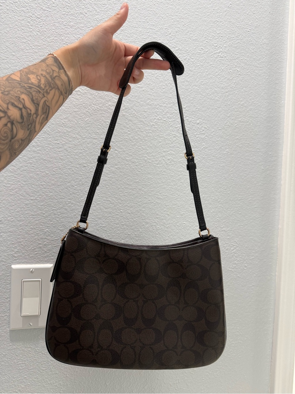 Coach Brown/Black Signature Crescent Shoulder Bag - Picture 2 of 4